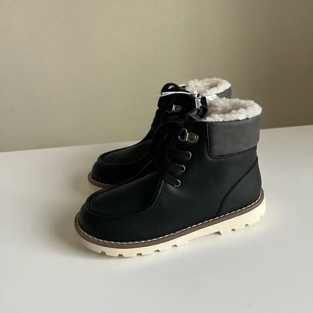 Old Navy Faux-Leather Lace-Up Sherpa-Lined Boots for Toddler Boys size 11